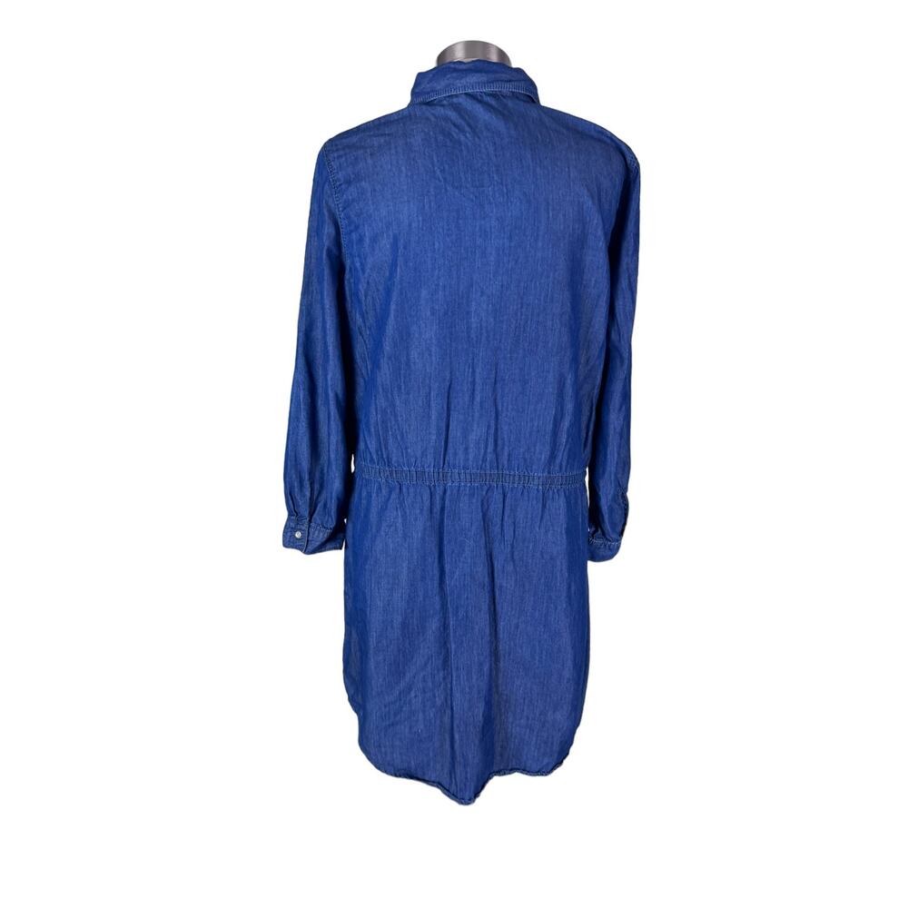 Gloria Vanderbilt M Blue Chambray Long Sleeve Tie Waist Dress Cotton Lyocell - Picture 4 of 9